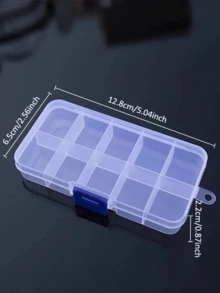 1个桌面收纳盒，10/15/24格设计，塑料材质，带可调节隔板，透明，多用途，可用于收纳工艺品、珠宝、渔具等，方便携带，也可作为户外收纳盒使用。