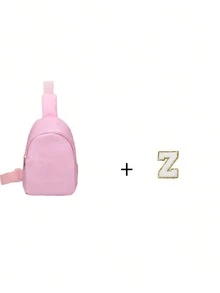 1pc Girls' Cute Letter Print Strap Crossbody Bag, Shoulder Bag, Backpack, Suitable For Daily Use, Outdoor, Travel, Hiking, Portable, Ideal Gift Choice, Suitable For Girls, Back To School Gift, Girls' Waist Pack, Children's Shoulder Bag - Pink - View 10