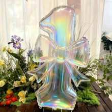 2pcs Oversized 40-Inch Transparent Number Shape Balloons With Bowknot - Extra Large 40-Inch Number Decor, Suitable For Birthday Party, Wedding, Valentine's Day, Anniversary And Other Occasions - Multicolor - View 4