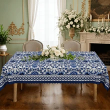 1pc/36pcs Vintage Blue Floral Wrinkle-Resistant Tablecloth, Embossed Edge Craft, Rectangular/Round Tablecloth, Multiple Sizes Available, Polyester Fiber Tablecloth, Indoor Dining/Outdoor Party Use - Royal Blue - View 6