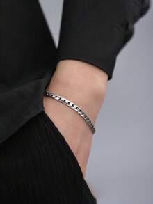 1pc 5mm Link Chain Bracelet For Men, Fashionable Simple Design Male Handmade Woven Accessories With Vajra Clasp - Silver - View 4