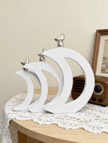 白色月亮装饰套装 - 简约纹理新月摆件，饰以银色，适合摆放在客厅书架、桌面和卧室。时尚的桌面装饰，完美契合波西米亚/现代家居装饰风格，营造温馨舒适的氛围。 - 1PC - 查看 4