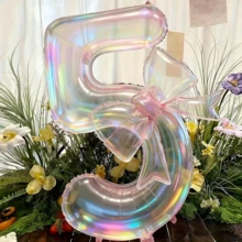 2pcs Oversized 40-Inch Transparent Number Shape Balloons With Bowknot - Extra Large 40-Inch Number Decor, Suitable For Birthday Party, Wedding, Valentine's Day, Anniversary And Other Occasions - Multicolor - View 8