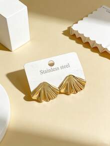 Stainless Steel Gold-Plated Ear Studs, Low Allergenic, Nickel-Free, Matte Ear Studs, Thick Gold Lady's Ear Studs, Fashion Declaration Geometric Texture Lightweight Anti-Allergy Ear Studs, Retro Jewelry Dance Party Gifts, Lady's Ear Studs, Fashionable Heavy And Unique Pendant Ear Studs, Lady's Gold Earring Set, Exquisite Gold-Plated Pendant Ear Studs, Anti-Allergy Ear Studs, Fashion Jewelry, Lady's Gifts, Party Gifts - Multicolor - View 1