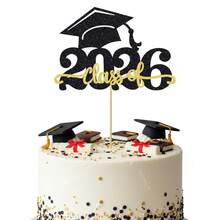 1Pc Class Of 2026 Graduation Cake Topper, Glitter Black & Gold Graduation Party Decorations, Senior 2026 Cake Insert Sign For High School College Graduation Ceremony Supplies - Multicolor - View 1