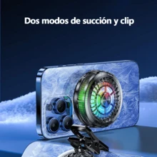 Almohadilla magnética de refrigeración para teléfonos con ajuste inteligente de doble velocidad, con sujeción magnética para una fijación segura. Los efectos de iluminación RGB se pueden desactivar. Con un peso de tan solo 50 g para un transporte sin esfuerzo, ofrece una disipación eficiente del calor y es compatible con dispositivos Android y Apple. Funciona de forma silenciosa con un rendimiento de refrigeración estable. - Plateado - Ver 2