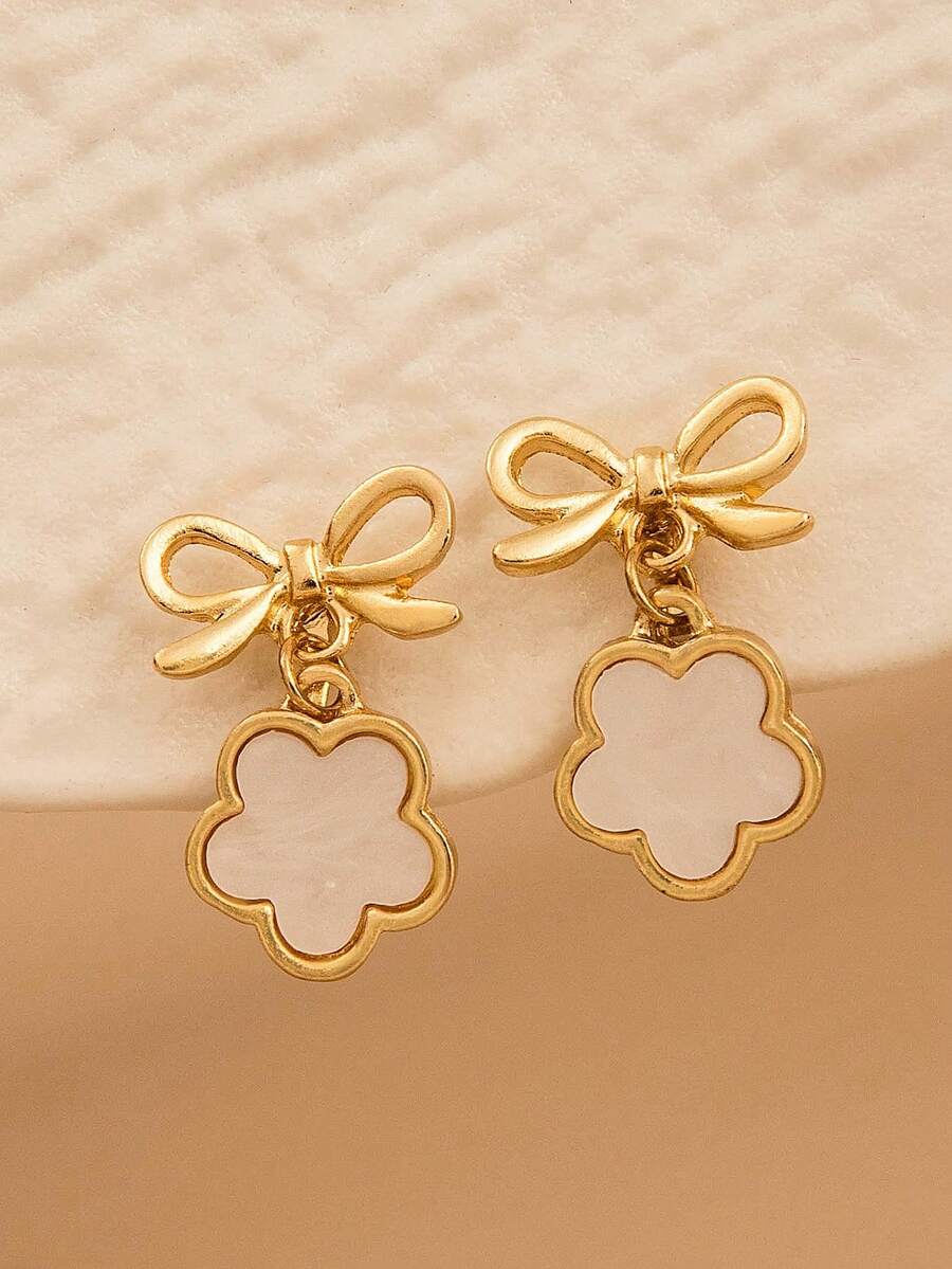 1 Pair Minimalist Cute Bow Flower Clip-On Earrings, Versatile For Daily Wear - one-size - View 1