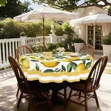 1pc/36pcs Lemon & Floral Pattern Wrinkle-Resistant Tablecloth, Embossed Edge, Rectangular/Round, Multiple Sizes, Polyester Fabric, Indoor Dining/Outdoor Party - Yellow - View 3
