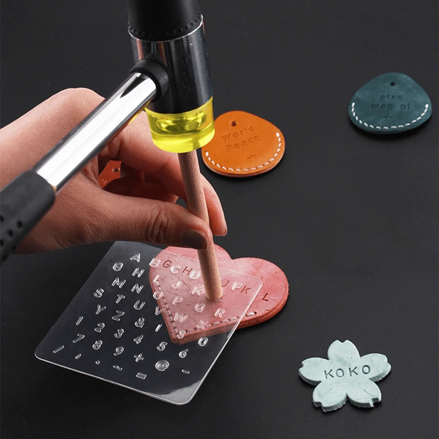 3pcs DIY Leather Punch – Clear Acrylic Letter Stamp With Wooden Handle Engraving Stencil