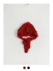 1pc Niche Design Red Beanie Hat, Elastic Large Head Circumference Knitted Warm Headscarf Cap For Women, Autumn/Winter; Unisex Knitted Ear Warmer Beanie Hoodie, Personalized Cool - Multicolor - View 18