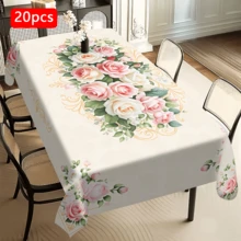1/20pcs Spring Tablecloth, Floral Rose Pattern, Polyester Material, Elegant Retro Style, Suitable For Home, Kitchen, Outdoor Garden Party Decor, Great Gift And Ideal Choice For Spring Home Decoration - Multicolor - View 13