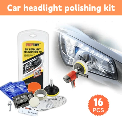Lislark Headlight Restoration Kit(16pcs)- Car Headlight Restorer Kit, Restore & Repair Yellow Faded Headlights, Car Headlight Restoration Kit Easy To Use With Drill Head, Rubbing Compound Coating