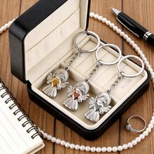 Uroczy brelok z aniołem, brelok z dziewczynką w kształcie serca, anioł stróż, uśmiechnięty anioł, anioł stróż obejmujący serce, spersonalizowany dodatek pamiątkowy, idealny prezent dla kierowców i kobiet, idealny prezent na Walentynki, złoty metalowy brelok do bagażu ze skrzydłami - Różowe serce - Zobacz 7