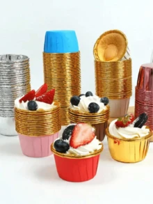 50pcs/Set Round Paper Cupcake And Muffin Baking Cups, 9 Assorted Colors, Make Baking Easier, Heat-Resistant Oil-Proof Aluminum Foil Baking Cups, Suitable For Weddings, Parties, Valentine's Day, Christmas, Halloween, Easter, Thanksgiving, Holiday Baking Supplies, Decorative Cupcake Liners. - Blue - View 12