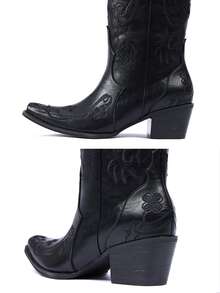 Women's Western Cowgirl Cowboy Boots, Embroidered Knee High Side Zipper, Chunky Heel Vintage Distressed Retro Style, Spring Summer Shoes Festival Gift Holiday Party Vacation Outdoor Boots - 黑色 - 查看 7