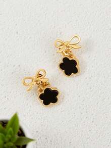 1 Pair Minimalist Cute Bow Flower Clip-On Earrings, Versatile For Daily Wear - one-size - View 5