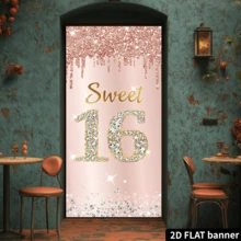 [Banner phẳng 2D] 1 banner trang trí cửa sinh nhật lần thứ 16, màu hồng vàng hồng, dùng trang trí cửa tiệc sinh nhật 16 tuổi. - Nhiều màu - Xem 2