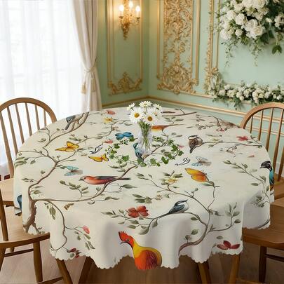 1pc/36pcs Spring & Summer Animal Pattern Wrinkle-Resistant Tablecloth, Embossed Edge Craft, Rectangular/Round Tablecloth, Multiple Sizes Available, Polyester Fiber Tablecloth, Indoor Dining/Outdoor Party