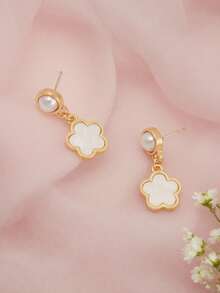 1 Pair Lucky Clover & Pearl Earrings, Fashionable And Versatile For Everyday Wear - A - View 6