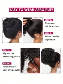 Perucă sintetică creț Afro, cu coadă de cal, cu extensii, fibră de înaltă temperatură, cu onduleuri scurte, cu șnur, Afro Puff, pentru femei, folosită zilnic, pentru petreceri, cosplay și cadouri de Anul Nou, negru, cafea, maro, roz, albastru, colorat, păr - Multicolor - Vizualizare 6