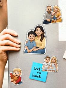 1/3/5pcs, Personalized Photo Fridge Magnets ,Perfect Gift For Home Decor ,Print Your Family Photo On Fridge Magnet,Custom Cartoon Magnet With Personalized Photo To Illustrated Character, Printing On Synthetic Paper Fridge DecorDecoration