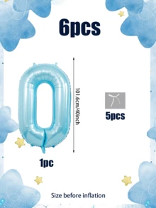 24pcs/Set Pearlescent Blue Number Balloons For Birthday, Includes 40-Inch Pearlescent Blue Number Balloons, White Ribbon Bows, Suitable For 100 Days, Birthday Party, Baby Shower, Blue Birthday, Indoor/Outdoor Photography Props - Multicolor - View 15