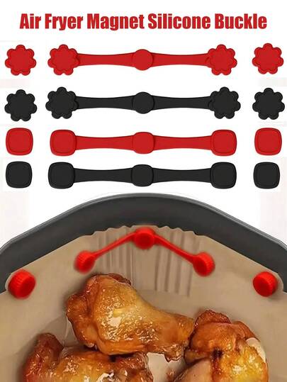 1 Set Air Fryer Magnetic Silicone Clips, Used To Secure Air Fryer Baking Paper, Safely Lock Disposable Liners, Prevent Paper Burning, Red, Air Fryer Silicone Clips - Heat Resistant 464°F (240°C), Quick Connect Design, Firmly Holds Baking Paper And Liners, Suitable For All Air Fryers With Magnetic Basket Edges, Easy To Clean, Air Fryer Accessories | Magnetic Clips | Silicone
