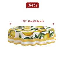 1pc/36pcs Lemon & Floral Pattern Wrinkle-Resistant Tablecloth, Embossed Edge, Rectangular/Round, Multiple Sizes, Polyester Fabric, Indoor Dining/Outdoor Party - Yellow - View 12