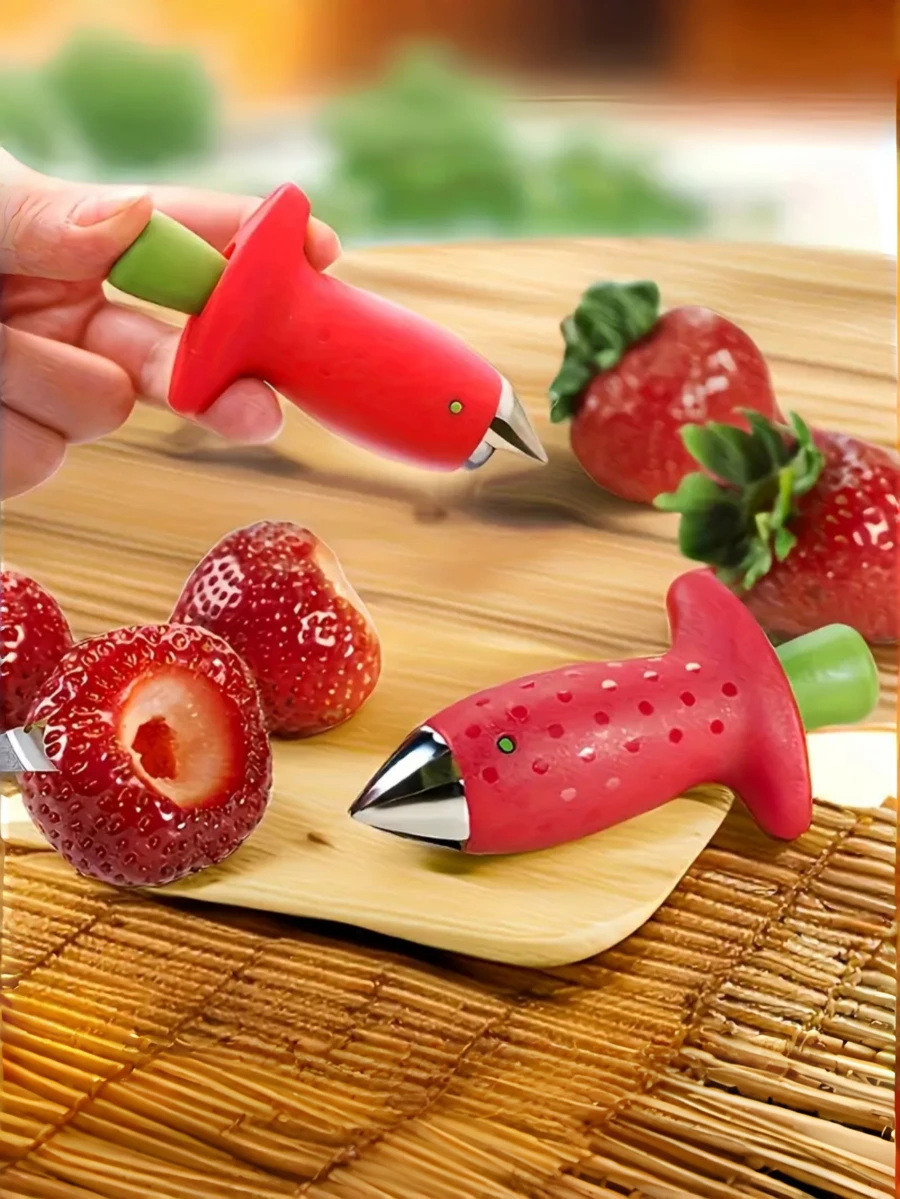 1pc Stainless Steel Strawberry Huller | Red Handle Strawberry Stem Remover, Easy To Use Kitchen Prep Tool For Removing Fresh Strawberry Stems