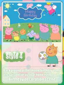 Peppa Pig Bottom de aniversário com tema de porco cartoon, itens de decoração de festa, itens de decoração de quarto e criado-mudo - Multicolorido - Visão 11