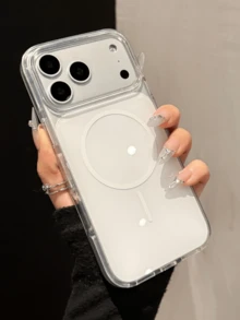 Minimalist Magnetic Wireless Charging Transparent Phone Case, Compatible With IPhone 17 Pro Max Air 16 15 14 13 12 11 Pro Max Plus, Fashionable And Sleek Protective Cover - White - View 3