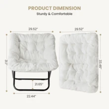 Saucer Chair For Adults, Teens, Faux Fur XL Circle Chair For Bedroom, Dorm & Gaming, Foldable Comfy Accent Seat For Small Spaces, Oversized Style Thick Padded Meatal Frame - 白色 - 查看 3