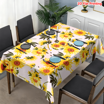 1/20pcs Spring Tablecloth Sunflower Pattern Polyester Table Cover For Holiday Decor Kitchen Outdoor Garden Party Restaurant Home Decoration Spring Decor Home Decor