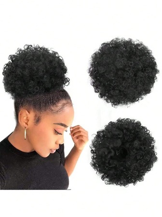 Afro Kinky Curly Synthetic Extensions Hair Ponytail Wig High Temperature Fiber Short Wave Drawstring Afro Puff Bun For Women Used Daily Party Cosplay And New Year Gifts Black Coffee Brown Pink Blue Colorful Hair