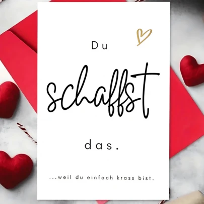 1pc Romantic Love Card Valentine's Day Card "Du Schaffst Das" German-English Bilingual Encouragement Card"You Can Do It" Motivational Greeting Card For Good Luck & Thank You Notes, Motivational Gifts
