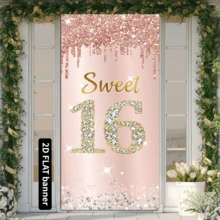 [Banner phẳng 2D] 1 banner trang trí cửa sinh nhật lần thứ 16, màu hồng vàng hồng, dùng trang trí cửa tiệc sinh nhật 16 tuổi. - Nhiều màu - Xem 3
