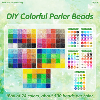 2.5毫米熔珠，24色/1200颗，Mard经典尺寸，适用于像素艺术、手工艺品和手工礼品珠宝制作，辅助材料