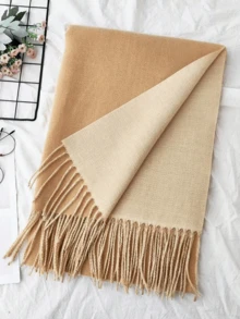 1pc Reversible Solid Color Thick Faux Cashmere Versatile Neck Warmer Scarf, Suitable For Autumn/Winter - Camel - View 2