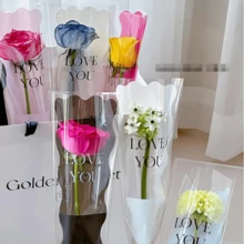 200pcs Valentine's Day Flower Bouquet Packaging Bags, Floral Wrapping Bags, Mermaid Shaped Transparent Packaging Bags, English Letter Pattern Packaging Bags, Love Expression Packaging Bags, Flower Shop Holiday Party Flower Bags - Multicolor - View 3