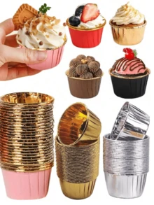 50pcs/Set Round Paper Cupcake And Muffin Baking Cups, 9 Assorted Colors, Make Baking Easier, Heat-Resistant Oil-Proof Aluminum Foil Baking Cups, Suitable For Weddings, Parties, Valentine's Day, Christmas, Halloween, Easter, Thanksgiving, Holiday Baking Supplies, Decorative Cupcake Liners. - White - View 10