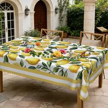 1pc/36pcs Lemon & Floral Pattern Wrinkle-Resistant Tablecloth, Embossed Edge, Rectangular/Round, Multiple Sizes, Polyester Fabric, Indoor Dining/Outdoor Party - Yellow - View 8