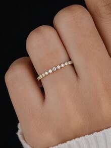1 pieza Anillo de boda de eternidad con diamantes de imitación redondos de 1.5-2-2.5mm, anillo de eternidad parcial, anillo apilable de media circunferencia con diamantes de imitación, anillo de boda solitario con engaste de garra - diamante redondo - Ver 6