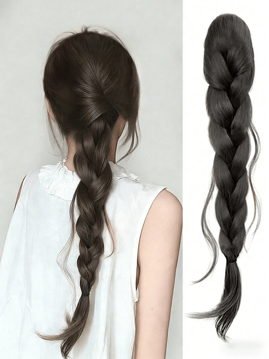 16 Inch Wig Braid, Fishtail Braid, Low Tie, Slouchy Temperament, Clip-On Twist Braid, Long Braid, Braided Wig Braid, Ponytail