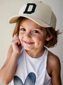 1pc Kids A-Z Letter Navy Blue Baseball Cap, Adjustable Strap, Fashionable Sports Sun Hat With Hook And Loop Closure, Suitable For 3-8 Years Old Boys And Girls, Suitable For School - Beige - View 5