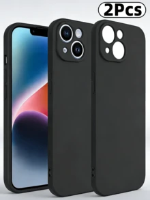 2pcs Black Shock-Resistant Silicone TPU Phone Case, Compatible With IPhone 11 12 13 14 15 16 17 Pro Max Air Mini X Xs XR 6 6S 7 8 Plus SE SE2 SE3, With Lens Protection Cover, Waterproof Shockproof Scratch-Resistant - Black Phone Case - Black - View 22