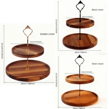 Soporte para pastel de 2 niveles estilo granja vintage - Bandeja decorativa, organizador de almacenamiento, apto para cocina, mesa de café, mesa de comedor, fiesta, reunión de té, decoración central, exhibición, bandeja apilable, estante de exhibición redondo, decoración estilo nórdico, apariencia retro, material de madera natural, organizador de fiestas, suministros de cocina, decoración del hogar, platos de Ramadán - Marrón - Ver 4