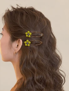 2个韩式可爱花朵发夹，优雅刘海夹，女士适用