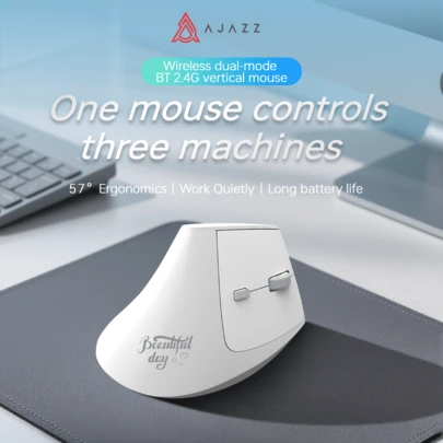  AJAZZ I300 Ergonomic Mouse, Dual Mode Connection, Rechargeable, Vertical 1600 DPI, Comfortable Fit, Silent Buttons, 400mAh Long-Lasting Battery, Optical Sensor, Smooth Scroll Wheel, Lightweight 84g, Suitable For Office Use