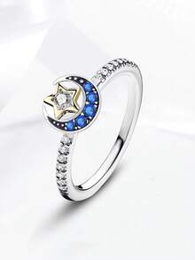 2pcs/Set 925 Sterling Silver Sun, Star & Moon Design Rings, Shiny Elegant Couple Rings For Wedding, Ball, Party, Fine Jewelry - Multicolor - View 3