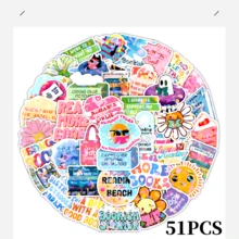 51pcs Summer Themed Fun Reading Pattern Stickers, Ideal Small Gift. Happy New Year. DIY Decorative Stickers. Can Be Used For Small Gifts, Packaging Bag Decoration, Cup Decoration, Stationery Decoration And Other Preferred Product Decoration Stickers - Multicolor - View 11